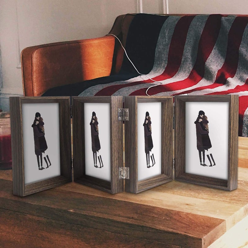 WUTL 5x7 Hinged Picture Frames Beveled Wood Brown with Real Glass 4 Vertical Opening Family Lover Gift - Image 5